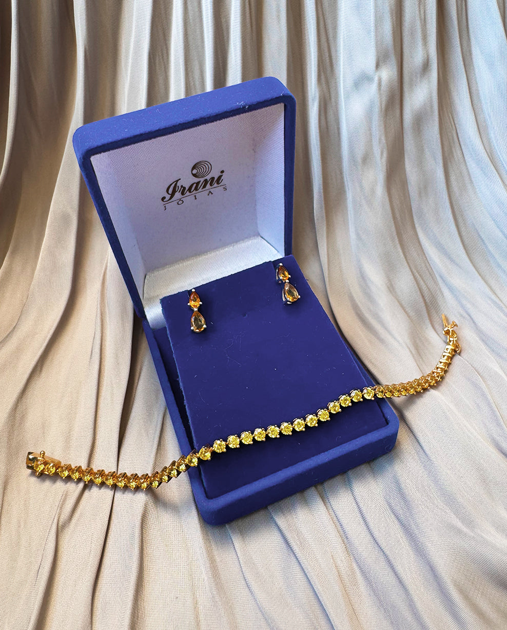 Pulseira Riviera em Prata Banho de Ouro e Zircônias Amarelas