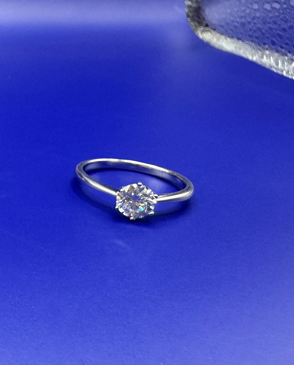 Anel Solitário Prata 925 com Banho de Ródio e Moissanite 6,5 mm