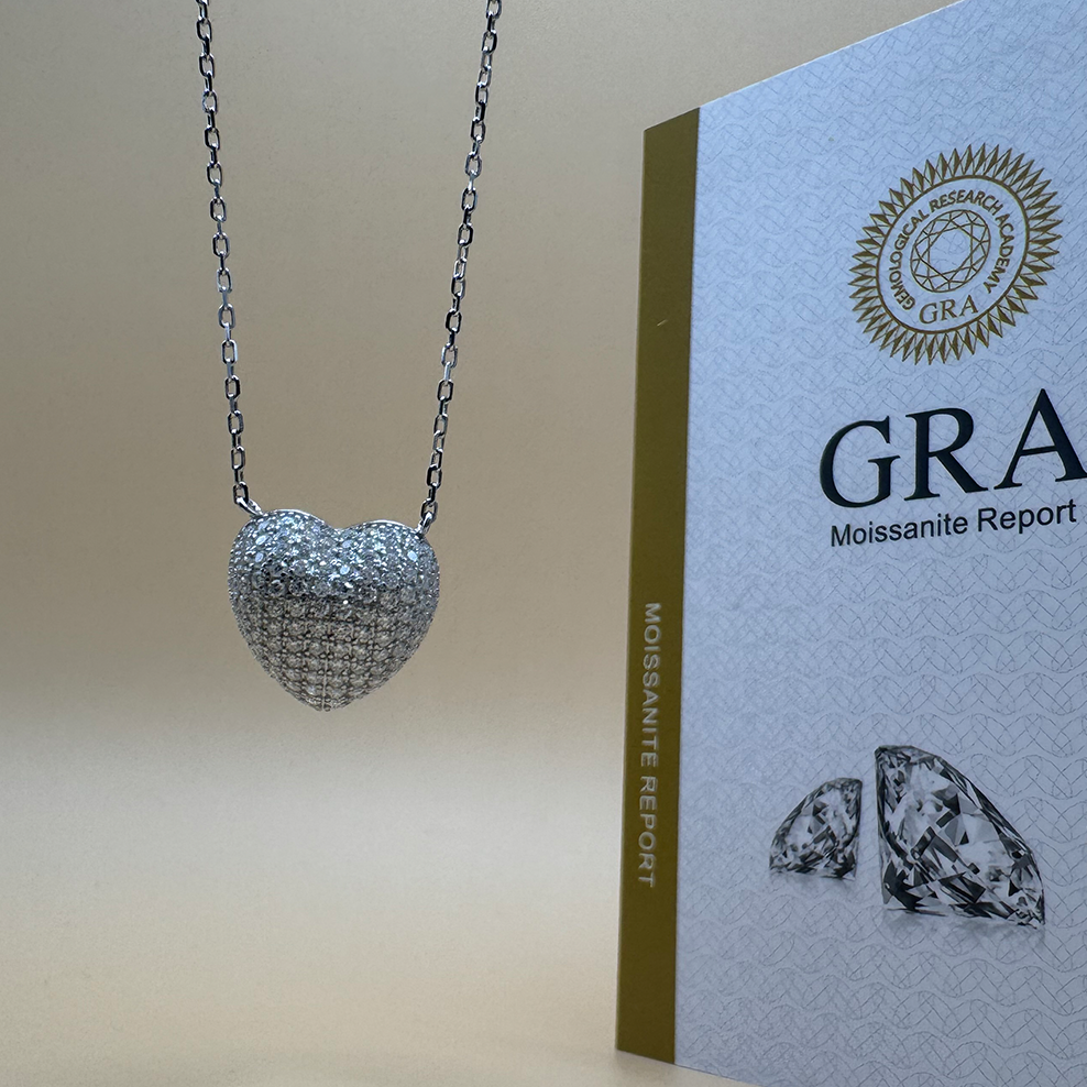 Colar Coração Prata 925 com Moissanite e Banho de Ródio