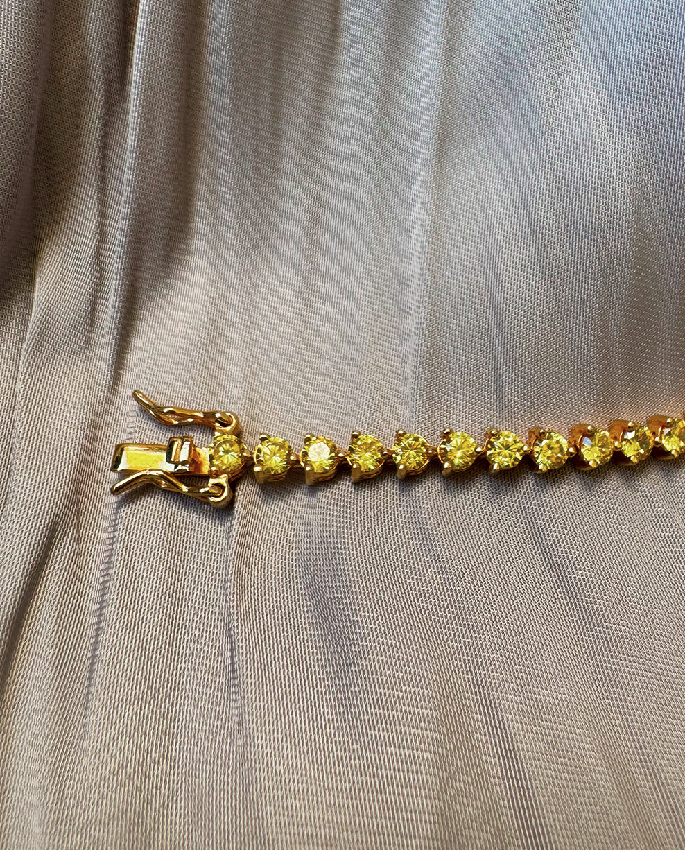 Pulseira Riviera em Prata Banho de Ouro e Zircônias Amarelas