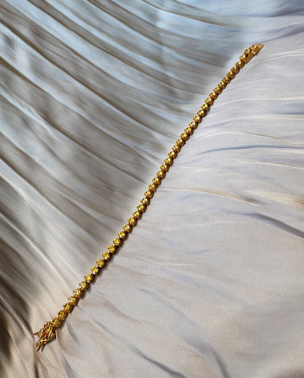 Pulseira Riviera em Prata Banho de Ouro e Zircônias Amarelas