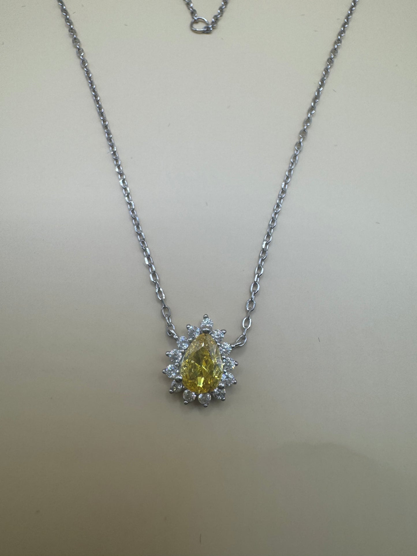 Colar Princesa Gota Amarelo fancy em Prata 925 com Banho de Ródio