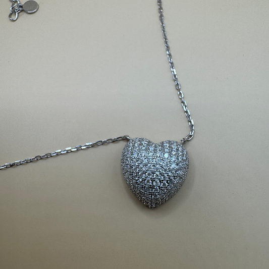 Colar Coração Prata 925 com Moissanite e Banho de Ródio