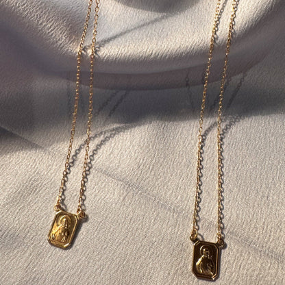 Escapulário Nossa Senhora do Carmo e Sagrado Coração de Jesus em Prata 925 com Banho de Ouro 18k
