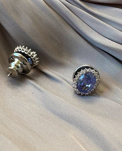 Brinco Princesa Tanzanita Oval em Prata 925 com Banho de Ródio