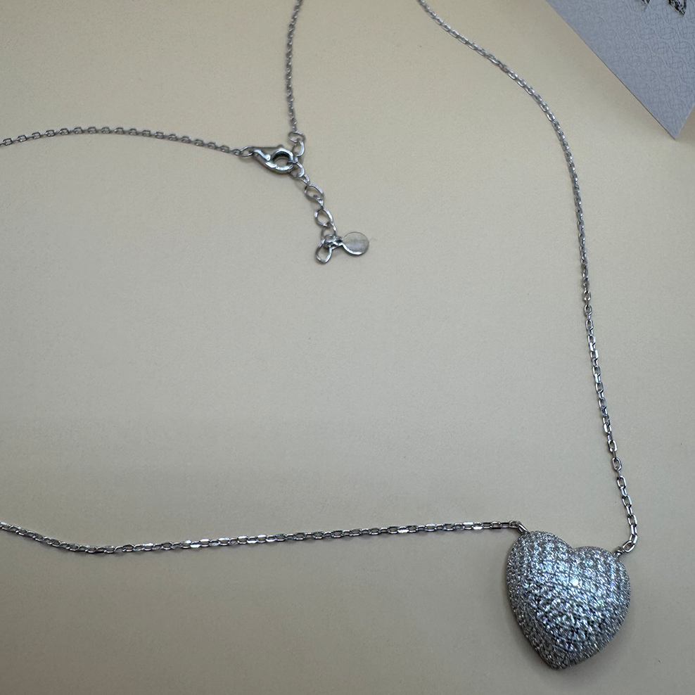 Colar Coração Prata 925 com Moissanite e Banho de Ródio