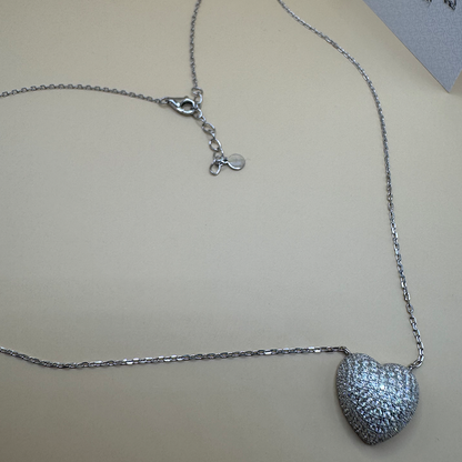 Colar Coração Prata 925 com Moissanite e Banho de Ródio