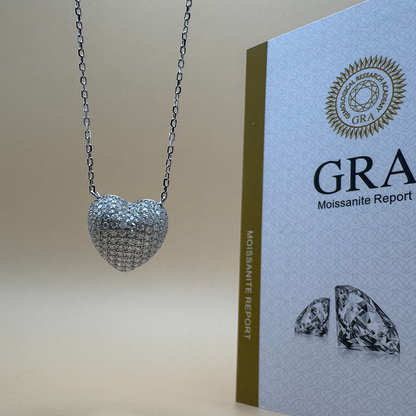 Colar Coração Prata 925 com Moissanite e Banho de Ródio