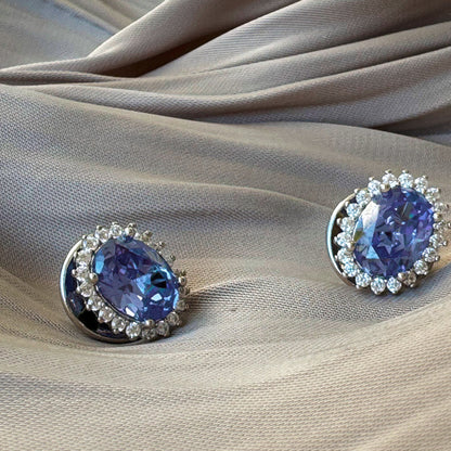 Brinco Princesa Tanzanita Oval em Prata 925 com Banho de Ródio