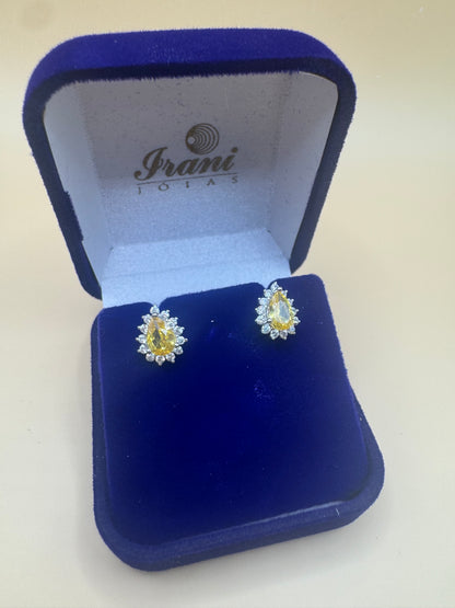 Brinco Princesa Gota Amarelo Fancy em Prata 925 com Banho de Ródio