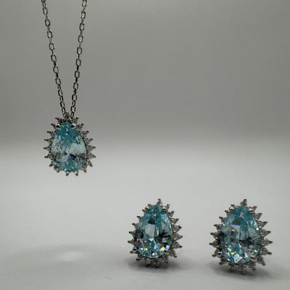 Colar Princesa Azul em Prata 925 com Banho de Ródio