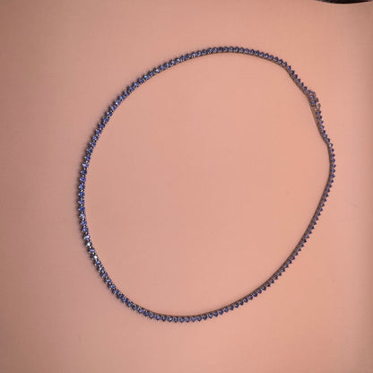 Colar Riviera Tanzanita com Lapidação Faca e Banho de Ródio – 46,5 cm