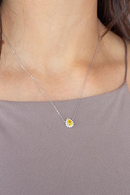 Colar Princesa Gota Amarelo fancy em Prata 925 com Banho de Ródio