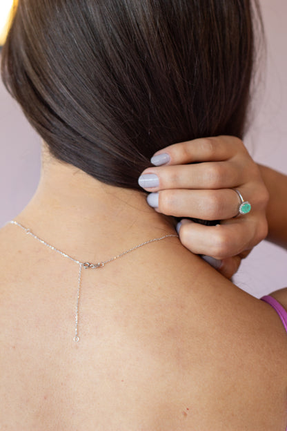 Corrente Princesa com Pingente Verde Oval em Prata 925 com Banho de Ródio