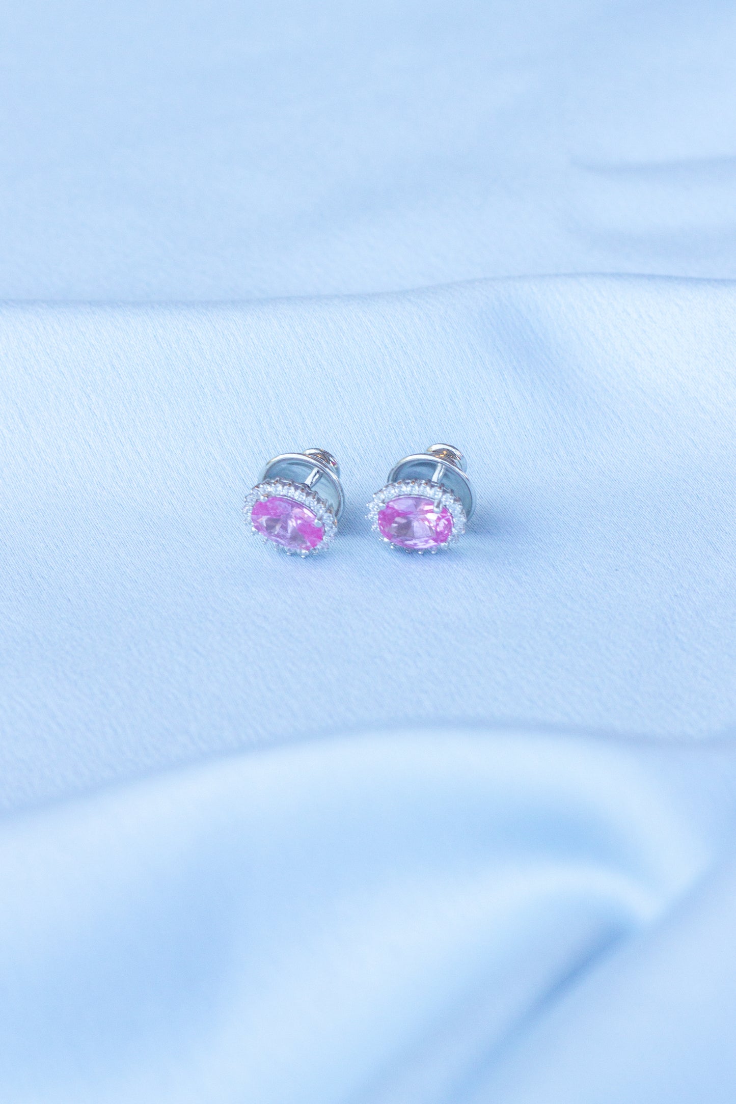 Brinco Princesa Pink Oval em Prata 925 com Banho de Ródio