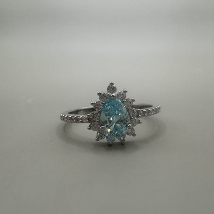 Anel Princesa Azul Gota em Prata 925 com Banho de Ródio