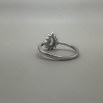 Anel Princesa Azul Gota em Prata 925 com Banho de Ródio