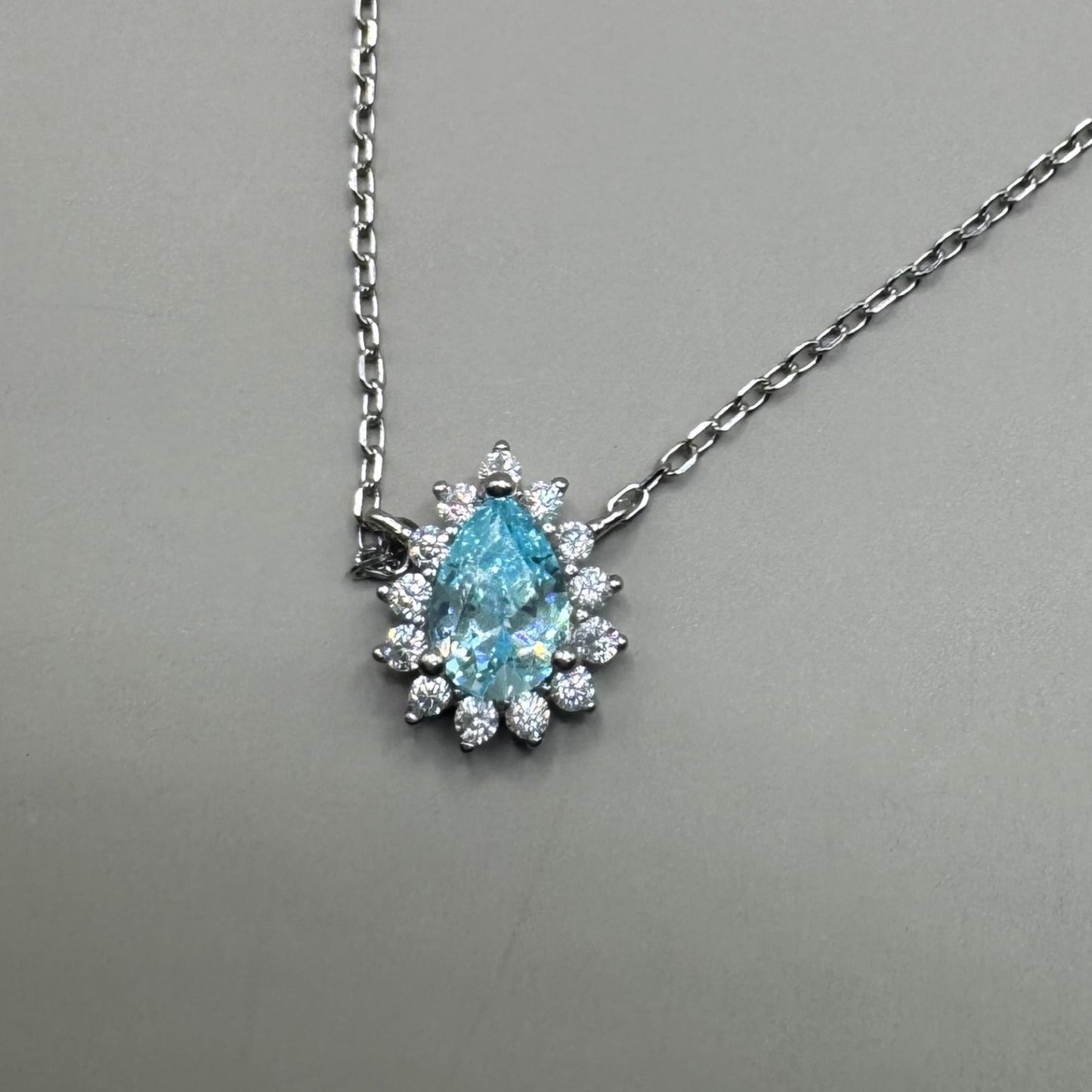 Colar Princesa Gota Azul em Prata 925 com Banho de Ródio
