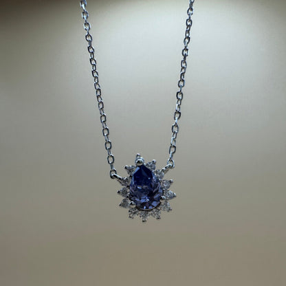 Colar Princesa Gota tanzanita em Prata 925 com Banho de Ródio